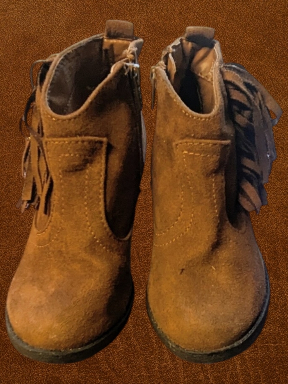 Faded Glory Brown Suede Fringe Kids Ankle Boots